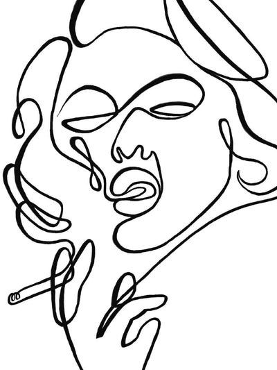 Line Art Smoking Lady - Poster