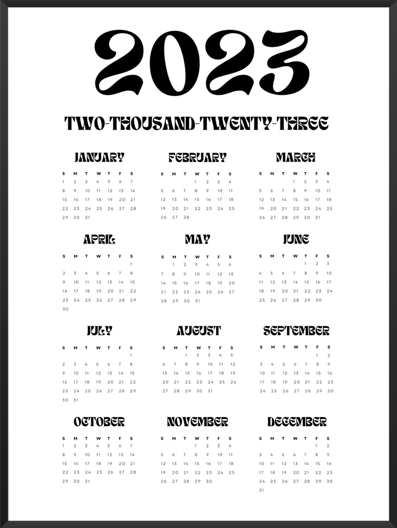 2023 Bold Typography Calendar