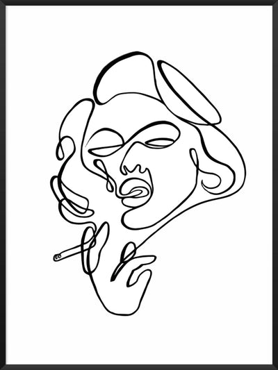 Line Art Smoking Lady - Poster