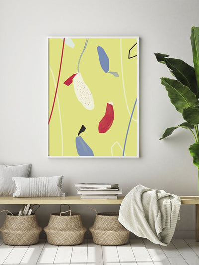hanging-flowers-yellow-abstract-flowers-poster-in-interior-hallway