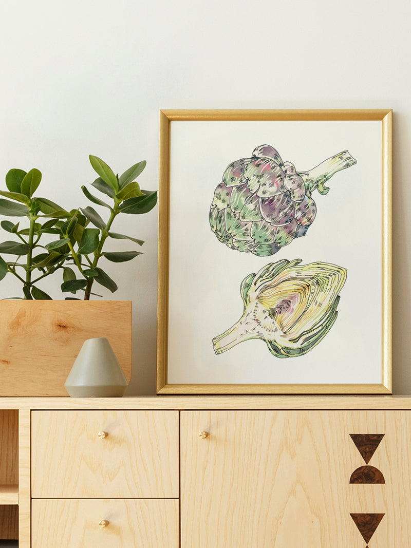 vintage-hand-painted-artichoke-poster-in-interior