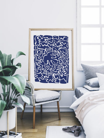 abstract-blue-puzzle-poster-in-interior-bedroom