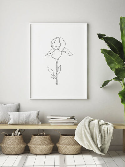 iris-minimalist-line-art-plant-poster-in-interior-hallway