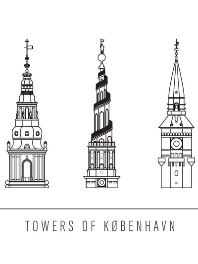 6 Towers Outline of Copenhagen - Poster